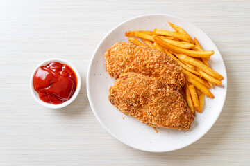 fried chicken breast fillet steak with french fries