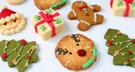 Assorted Homemade Delicious Christmas Cookies on White Background	