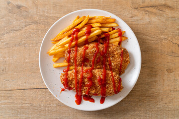 fried chicken breast fillet steak with french fries