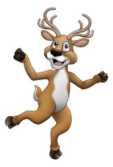 Christmas Santas reindeer cartoon character dancing or running along