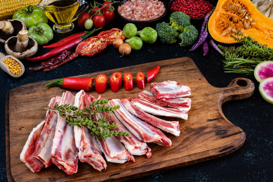 Variety of raw meats on the table