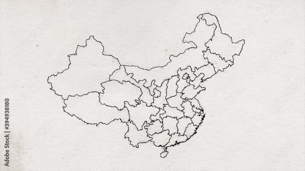 Wall mural china hand drawn map ink textured showing up intro/ 4k animated china cyber hi-tech map intro backgr
