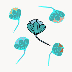set of flat illustrations of blue flower. seamless pattern design.