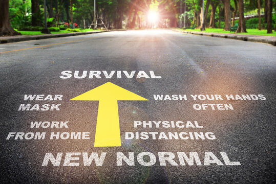 Road To Survival From Covid 19. Coronavirus Disease 2019 Or Covid-19 Protect Yourself Concept And New Normal Challenge Idea