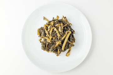 Trimmed radish stems on a white background