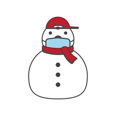 Cute Snowman cartoon character wear a masks, Vector illustration of Snowman.	