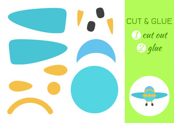 Cut and glue paper plane. Color paper cutting application game. Educational game for preschool children. DIY activity worksheet. Kids art game and activities jigsaw. Vector stock illustration.