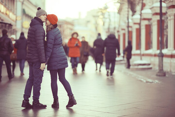 couple embracing on a walk Moscow