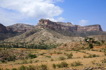 Tigray, Ethiopia - 14 August 2018. : A dirt road and mountain in the Tigray region of Ethiopia