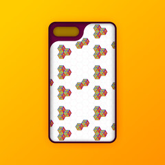 Realistic smartphone casing silicone template with orange color. Abstract hexagon geometric wallpaper. Can be used for marketing, advertising, social media, print, banner, poster, background, backdrop