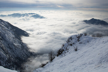 Above the clouds.
Scenic view of clouds that hiding the plain, from the top of a mountain in Lombardy, Italy
