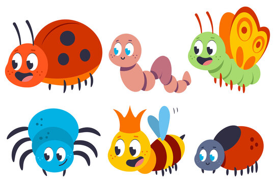 Cartoon insect and bug vector set isolated on a white background.