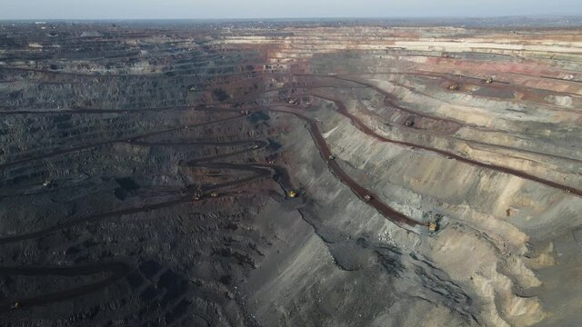 Iron ore open pit iron ore open pit aerial survey 4K video.