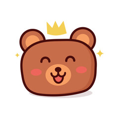 Cute cartoon bear face , mascot icon, emoji sticker design. 