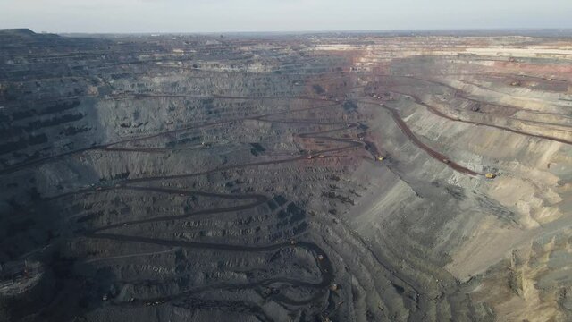 Iron ore open pit iron ore open pit aerial survey 4K video.