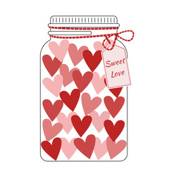 Illustration of hearts in the glass jar. Valentines day