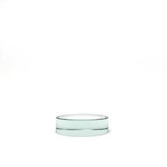 Clear White Glass Pedestal Isolated on White. Minimalist Product Showcase Background with Copy Space. 3D Render.