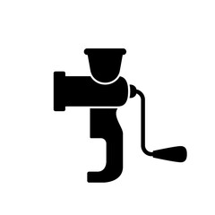 Mincer silhouette. Outline icon of manual meat grinder or household chopper. Black simple illustration of hand sausage stuffer. Flat isolated vector pictogram on white background