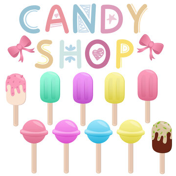 large set of sweets - sweets, chocolate, cake pops, vector set of elements in flat style