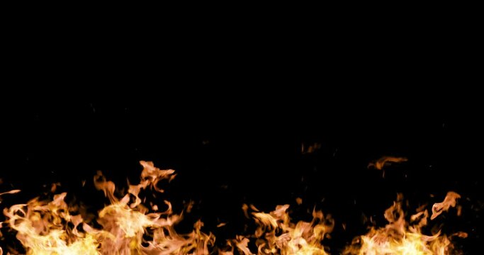 Slow motion of fire line isolated on black background.