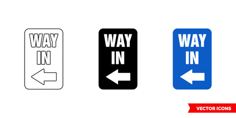 Way in left parking information sign icon of 3 types color, black and white, outline. Isolated vector sign symbol.