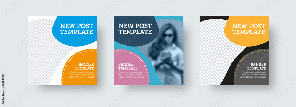 Poster vector web banner template on white, black, colored background with design presentation, place for p