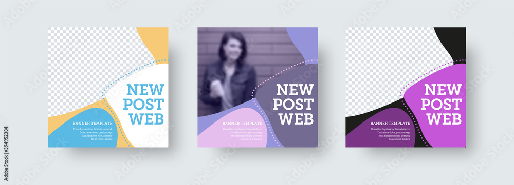 Poster Vector square new post template for business promotion in social media, web banner with geometric design presentation on colorful background.