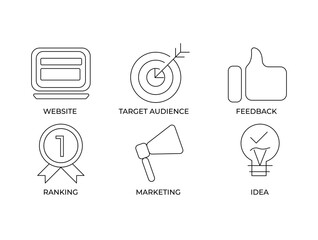 Digital Agency SEO Icon Set Vector Template . Web development, digital marketing, idea icon concept