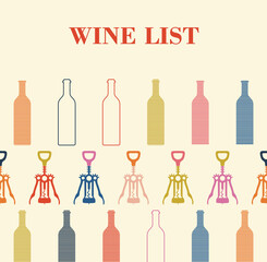 Wine List template. Vintage style wine theme pattern. Retro style wine logo. Alcoholic vector logotype illustration. Bar, cafe, pub or restaurant background.