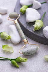 Green jade facial roller for skincare