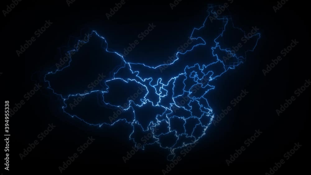 Wall mural china cyber map showing up intro by regions/ 4k animated china cyber hi-tech map intro background wi