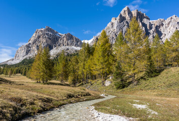 Creek at Pass Falzarego Autumn Dolomites