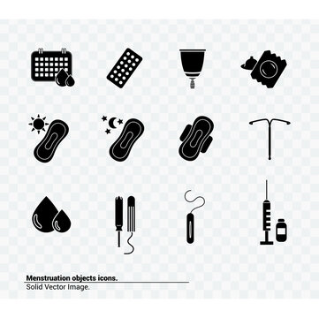 Vector image. Menstrual hygiene and women's contraception icons.