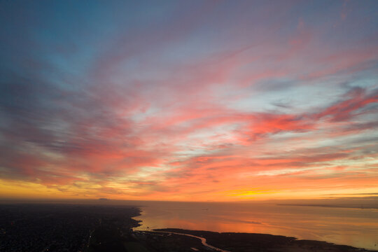 sunset in over a lake colorful skyline 