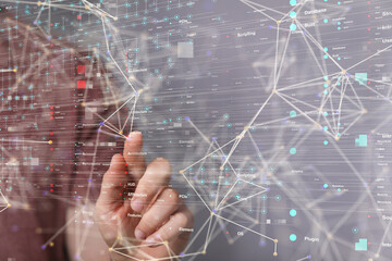 Abstract network of physical devices on the Internet using a network connection with statistics numbers 3d illustration