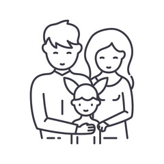 Father, mother and daughter icon, linear isolated illustration, thin line vector, web design sign, outline concept symbol with editable stroke on white background.
