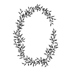 Hand drawn floral oval frame wreath on white background - 394958190