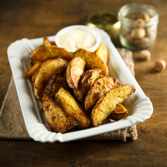 Homemade roasted potato wedges with spices