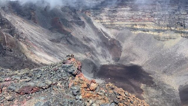 Panoramic view of the Cratere Dolomieu, the top of the volcano Piton de la Fournaise on Reunion Island