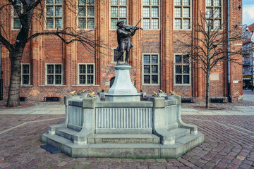 Flisak - Raftsman fountain in historic part of Torun city located in front of old Town Hall, Poland