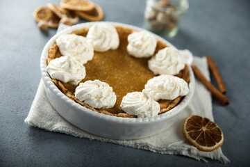 Homemade pumpkin pie with spices