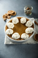 Homemade pumpkin pie with spices