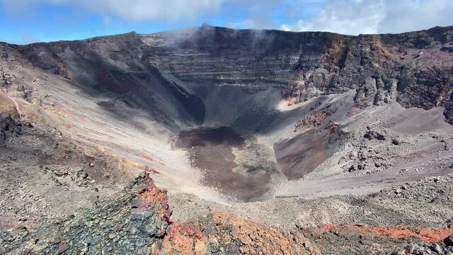 Panoramic view of the Cratere Dolomieu, the top of the volcano Piton de la Fournaise on Reunion Island