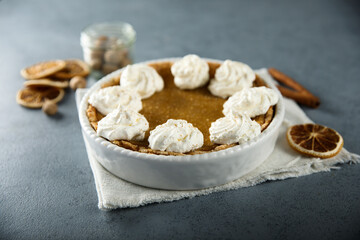 Homemade pumpkin pie with spices