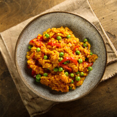 Vegetarian paella with capsicum and green pea