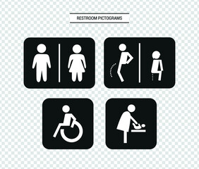 Vector image. Pictograms for women, handicapped, changing table, babies and men's restrooms.