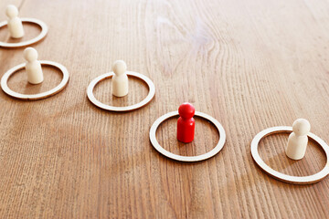 business concept image of people figures over wooden table, human resources and management concept