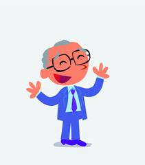 Pleased cartoon character of businessman explaining something