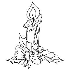 Christmas candle. Vector illustration of a Christmas candle. Hand drawn.