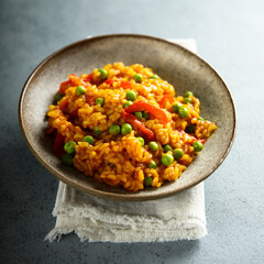 Vegetarian paella with capsicum and green pea